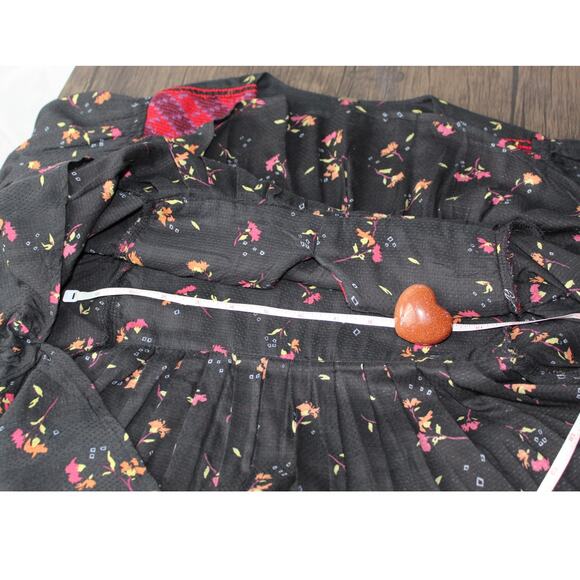 Free People Lady Lou embroidered peasant blouse floral bishop sleeve boho small - Picture 7 of 11